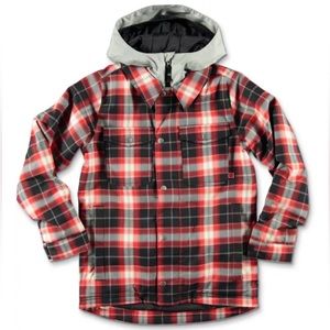 Burton Boys Uproar Red Milk Plaid Ski/Snow Board Jacket Size Large 14-16